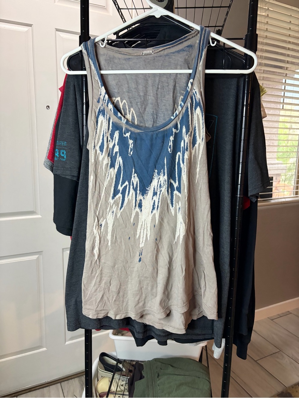 Monrow Blue and Taupe Scoop Neck Cascade Tank